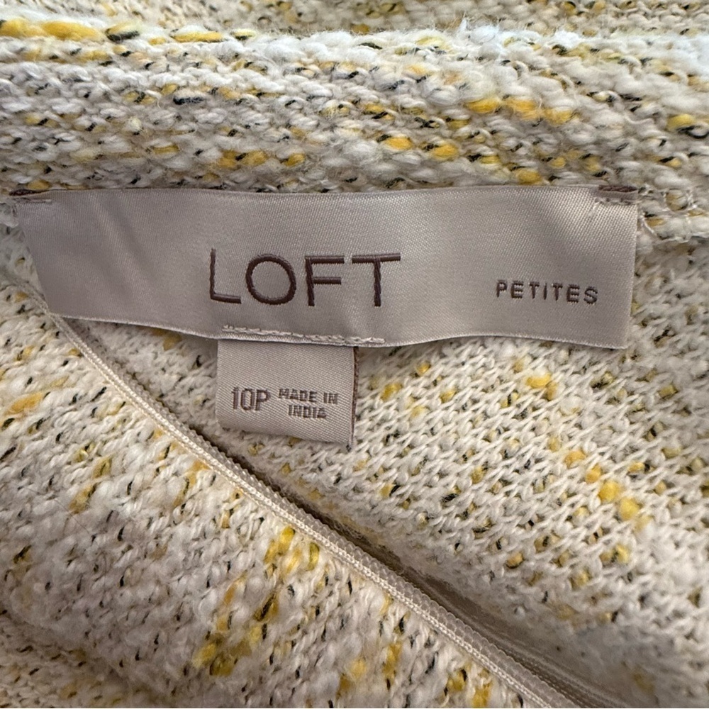 LOFT yellow Tweed Sleeveless Ruffle Hem dress size 10P - Picture 7 of 11